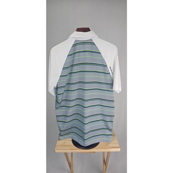 Oakley Men's Golf Performance Polo Shirt Large Striped White Sleeves Preowned - Picture 2 of 5